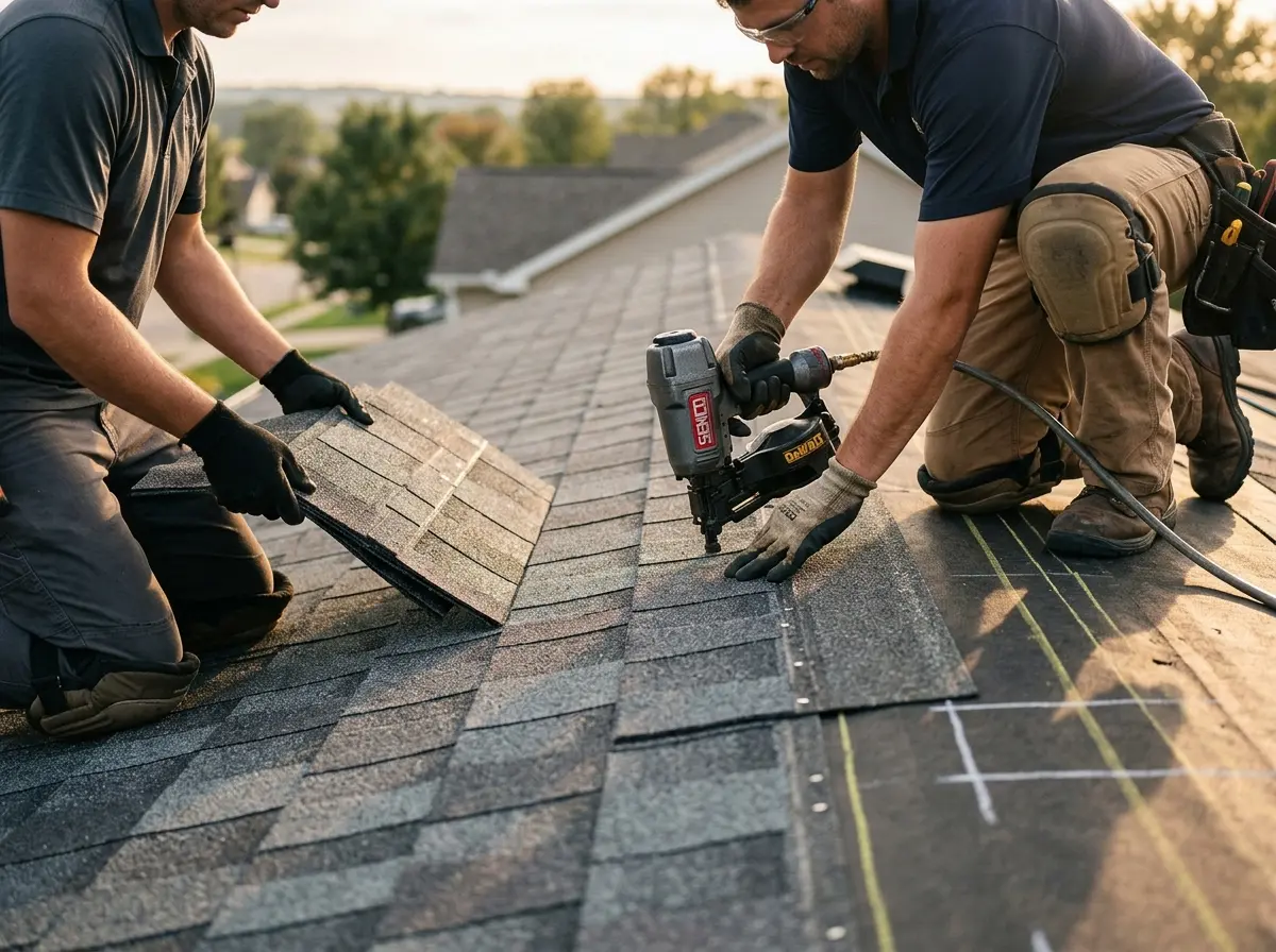 Professional roofer working on a residential roof in Parma Heights